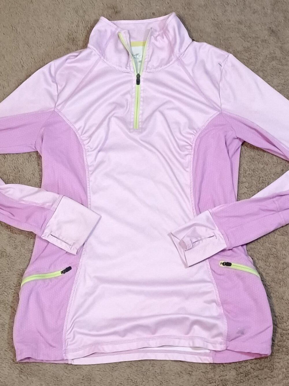 Xersion/Quarter Zip/Womens Small/Pink Athleisure Thumbhole Zip Pocket Athletic T